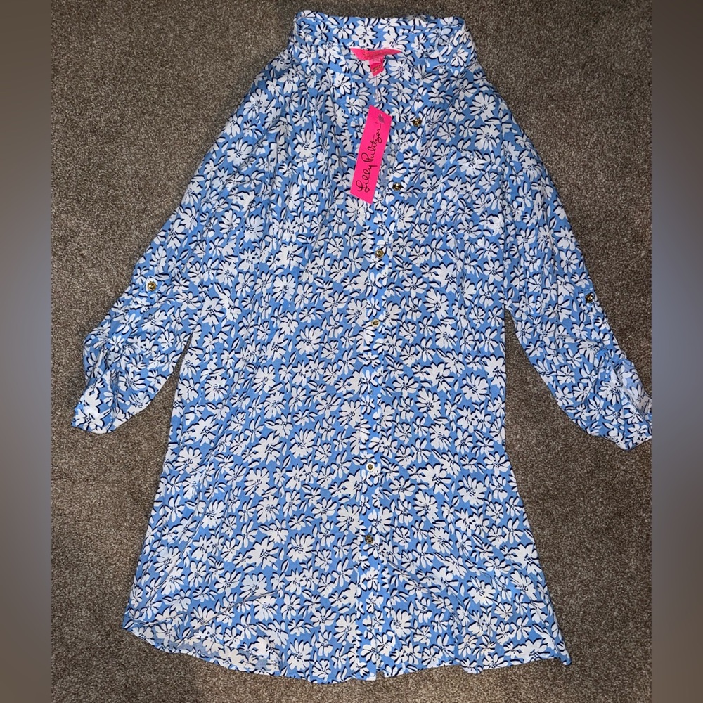 NWT Lilly Pulitzer Lunar Blue Palm Beach Petals Natalie Swim Pool Beach Coverup